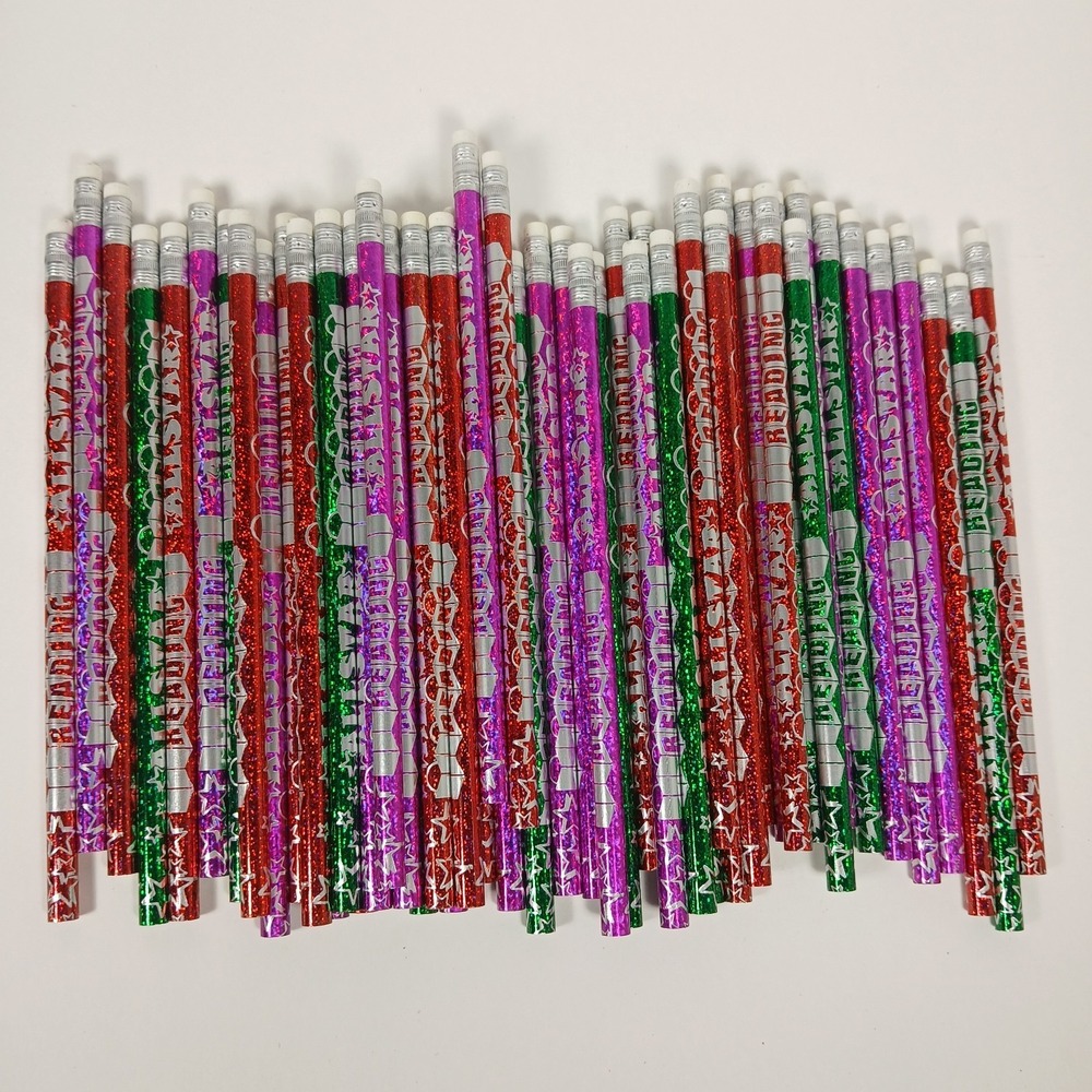 Reading Allstar Pencils Set of 52 School Pencils Student Award Unsharpened Foil